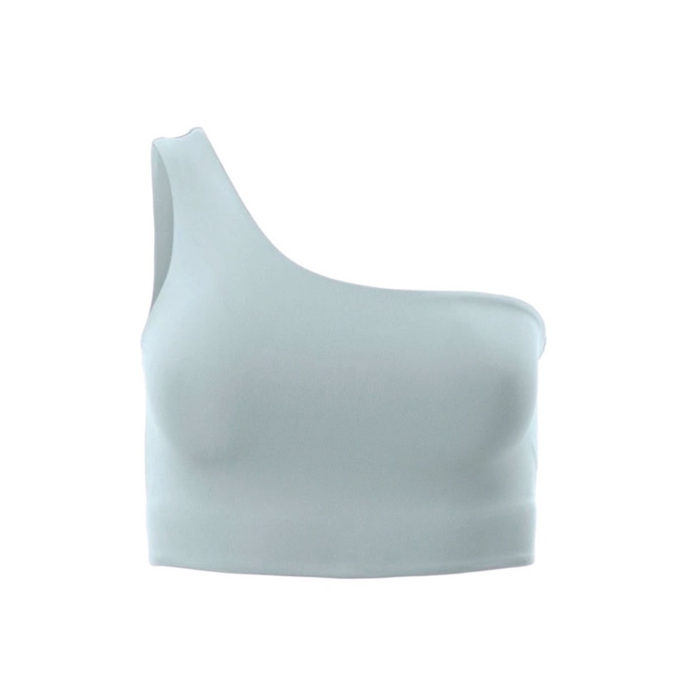 GIRLFRIEND COLLECTIVE Lagoon Bianca One Shoulder Bra Smoky Blue Size L
